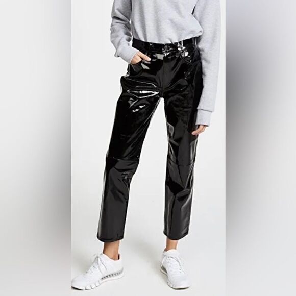 rag & bone Black Patent Leather Crop Pant Size 28 NEW with tags - Picture 3 of 10